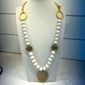 Stone Beaded Necklace with a Cross Pendant